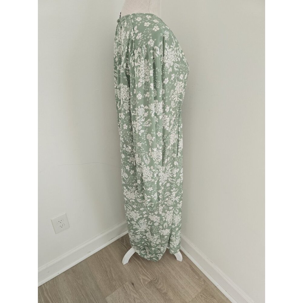 Summersalt Cinched Waist Caftan Dress XL Floral Green Ivy Long Midi V-Neck - Picture 10 of 12